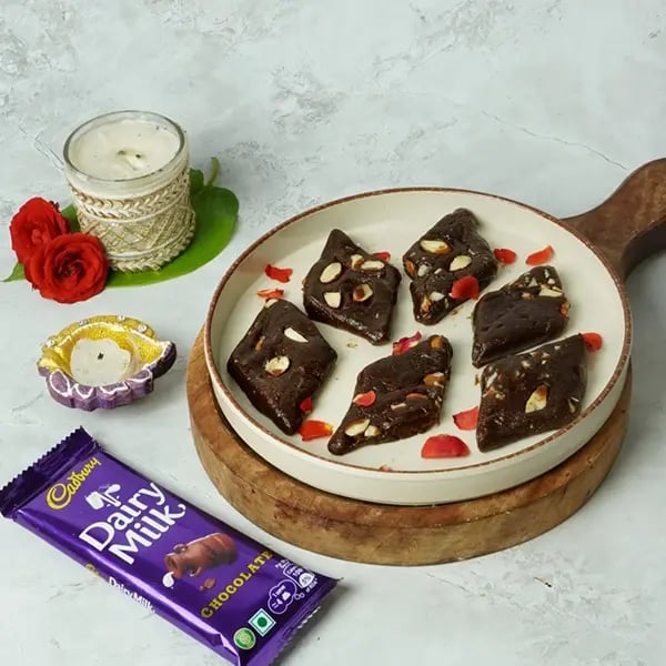 Govardhan Puja Special Dairy Milk Chocolate Gur Barfi-Refrigerate for 30 minutes and serve