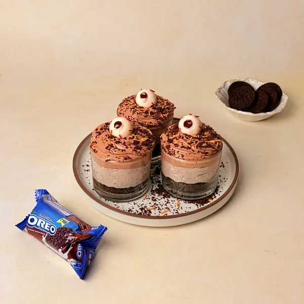 Halloween-Themed Cheesecake - An Oreo-Crusted Black Cocoa Dessert - Chilled Cheesecake Cups