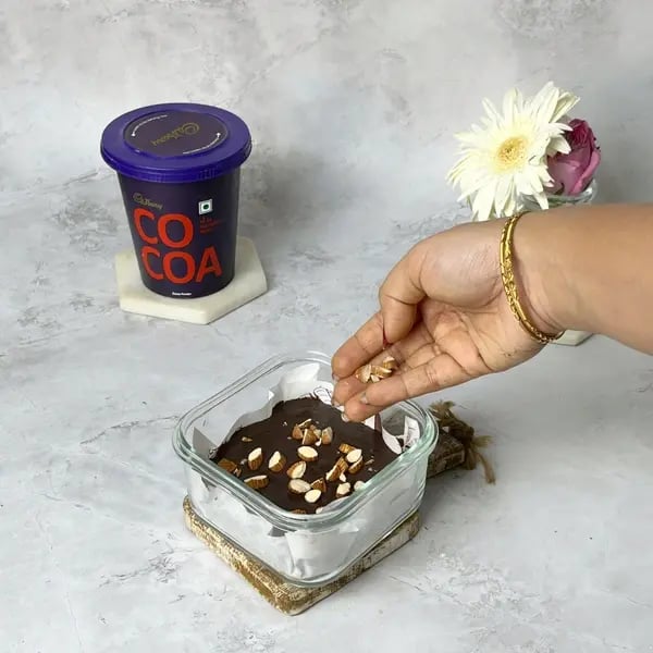 Cocoa Eggless Airfryer Nut Brownie - Batter In Dish