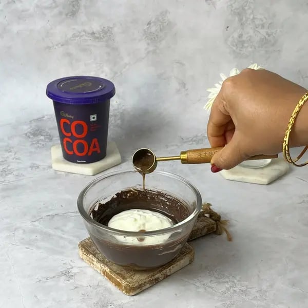 Cocoa Eggless Airfryer Nut Brownie - Adding Melted Ghee