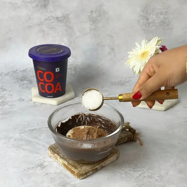 Cocoa Eggless Airfryer Nut Brownie - Adding Sugar To Batter