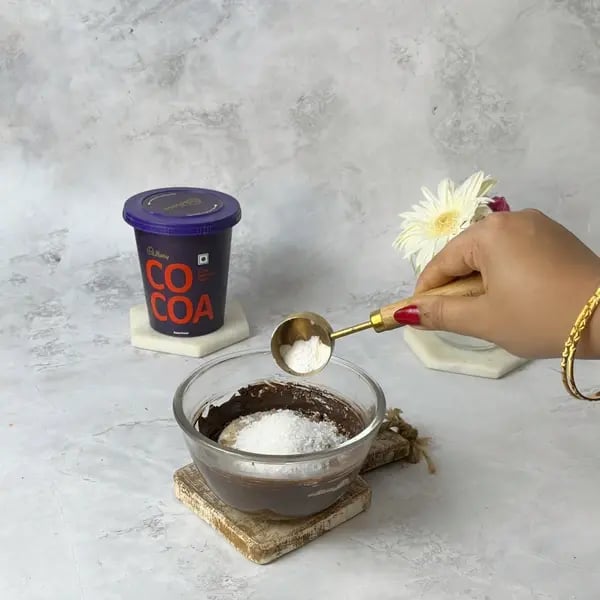 Cocoa Eggless Airfryer Nut Brownie - Mixing Batter With Powder