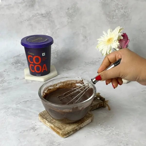 Cocoa Eggless Airfryer Nut Brownie - Mixing Batter With Spatula