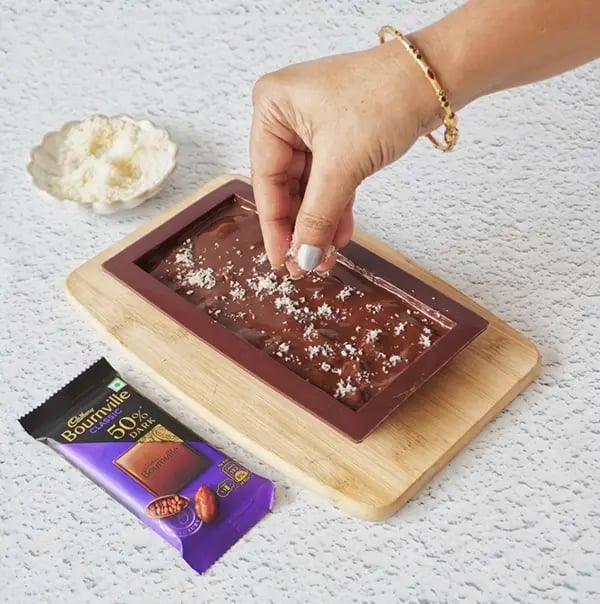 Healthy & Chocolatey Fruit Salad Bars with Bournville Chocolate - sprinkle desiccated coconut