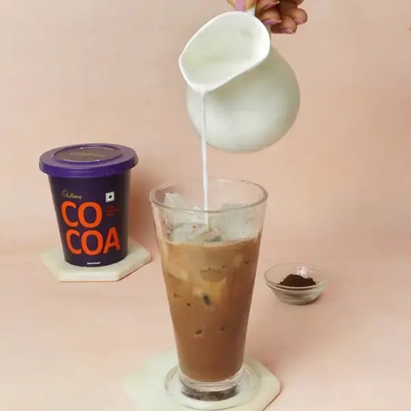 Homemade Chocolate Cocoa Iced Coffee - Pour chilled milk