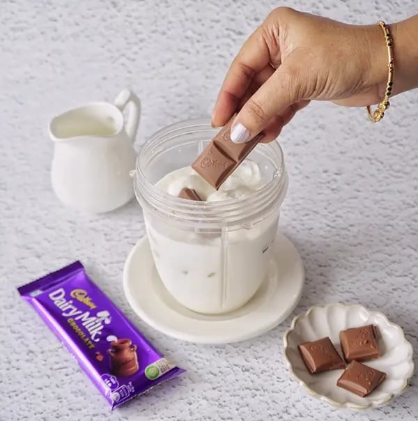 Iced Chocolate Shake with Cadbury Dairy Milk Chocolate - 4 to 6 pieces of Cadbury Dairy Milk chocolate