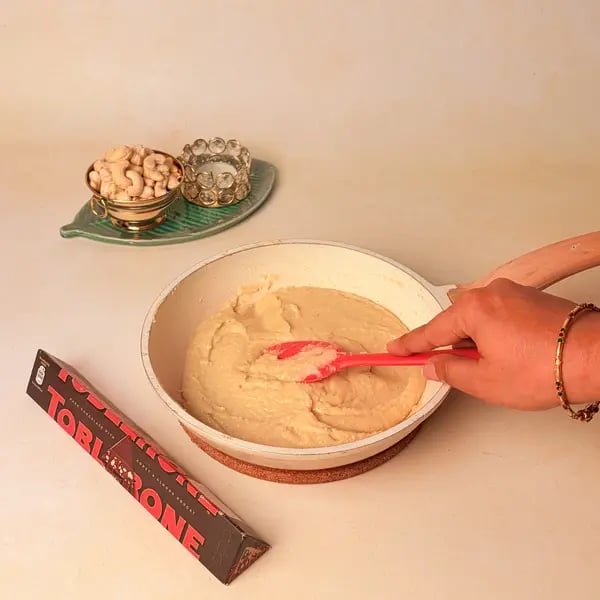 Kaju Barfi Chocolate Bonbons: A Diwali Mithai Fusion For Gifting - Smooth Dough In Pan