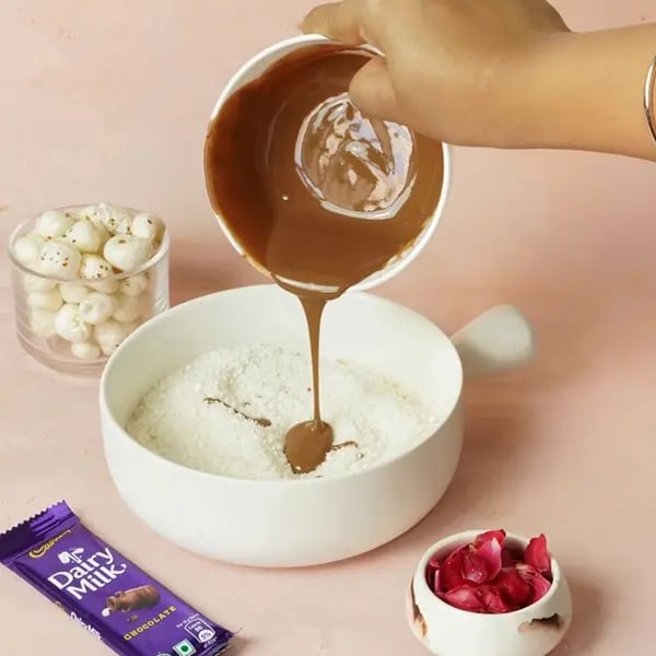 Karwachauth Special Dairy Milk Makhana Barfi - Pour melted dairy milk chocolate