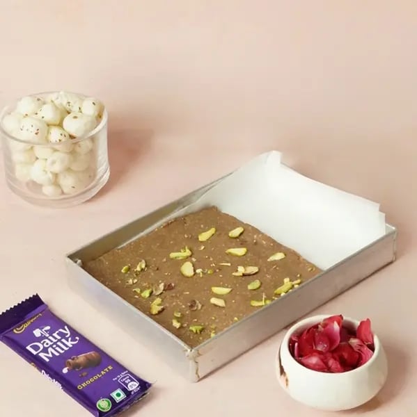 Karwachauth Special Dairy Milk Makhana Barfi Recipe - Pressed Dough Garnish