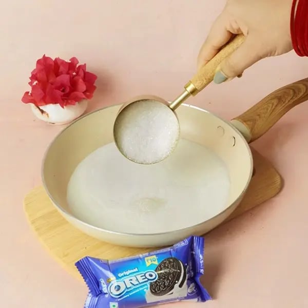 Karwachauth Special Oreo Coconut Halwa Mithai For Fasting - Add coconut milk and sugar