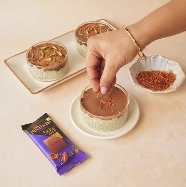 Kunafa Chocolate Chia Pudding with Bournville-Roast vermicelli in ghee until