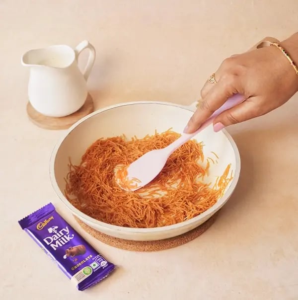 Kunafa Chocolate Dates with Cadbury Dairy Milk-Roast on low flame