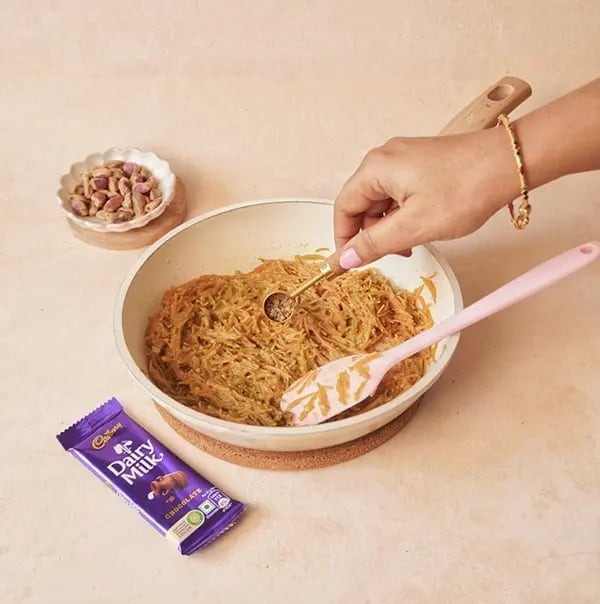 Kunafa Chocolate Dates with Cadbury Dairy Milk-Stir in cardamom powder