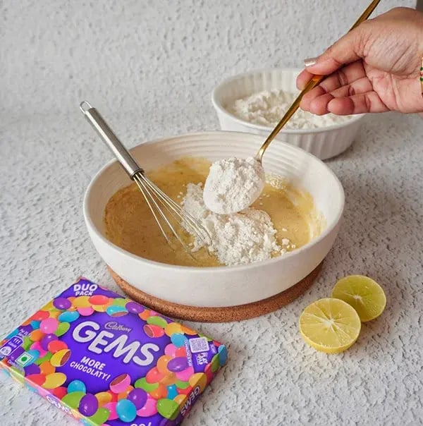 Lemon & Poppy Seeds Muffins with Gems - Add the wet ingredients
