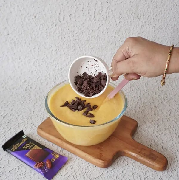 Mango Mousse with Dark Chocolate Crunch - Add Bournville chunks