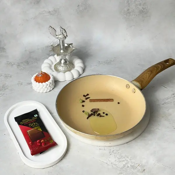 Meethe Chawal Recipe With Bournville And Choco-Gems Crunch For Diwali - Tempering Whole Spices