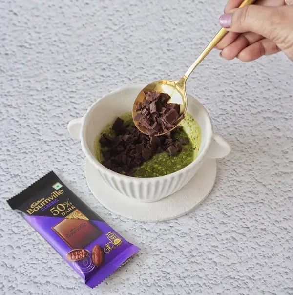 Mini Cream Brownies with Pistachio And Cadbury Bournville - Add Bournville pieces to the pistachio mixture