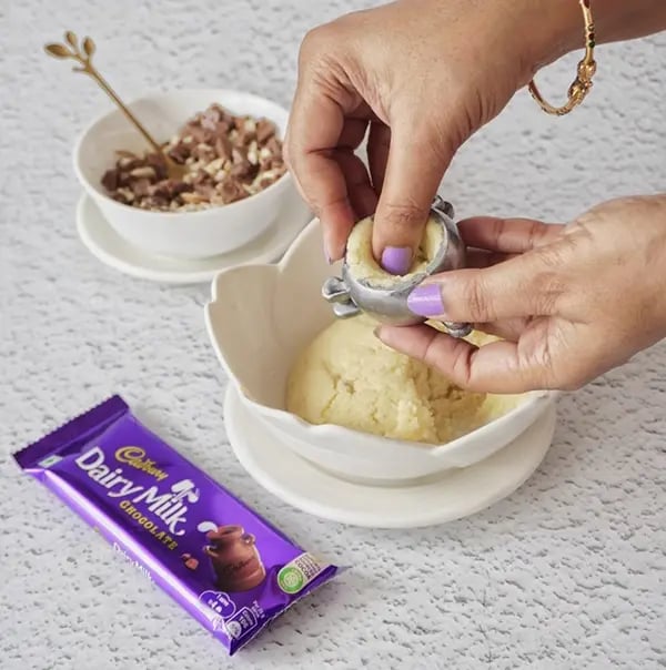 Modak with Dairy Milk Chocolate Filling-Grease the modak mold