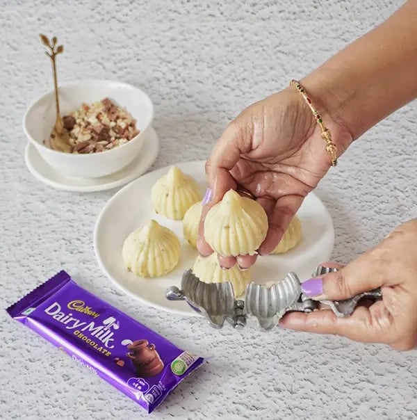 Modak with Dairy Milk Chocolate Filling-Carefully open the mold