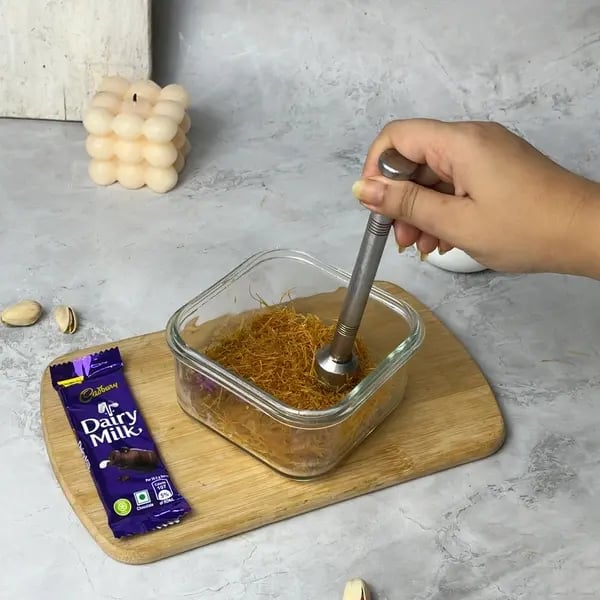No-Bake Kunafa Dairymilk Cheesecake - Packing Mixture Base