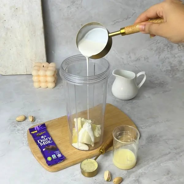 No-Bake Kunafa Dairymilk Cheesecake - Blending Cheesecake Ingredients