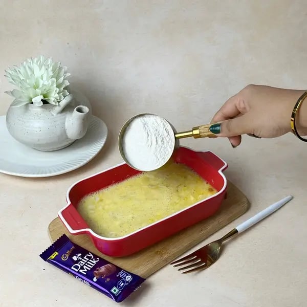 No-Fuss Banana Dairy Milk Chocolate Cake - Folding Flour Into Batter