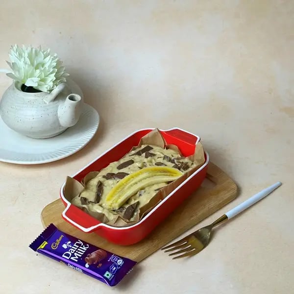No-Fuss Banana Dairy Milk Chocolate Cake - Pouring Batter Into Pan