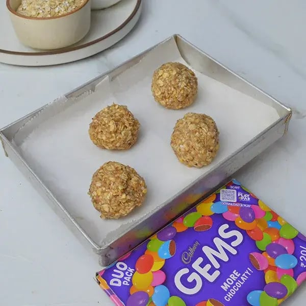 Oatmeal Cookies with Gems Topping - Oatmeal cookie dough onto the prepared baking sheet