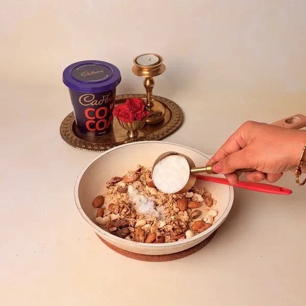 Oats Modak Recipe For Ganpati Bappa With Dry Fruits And Cadbury Cocoa Powder Twist - Roasting Coconut
