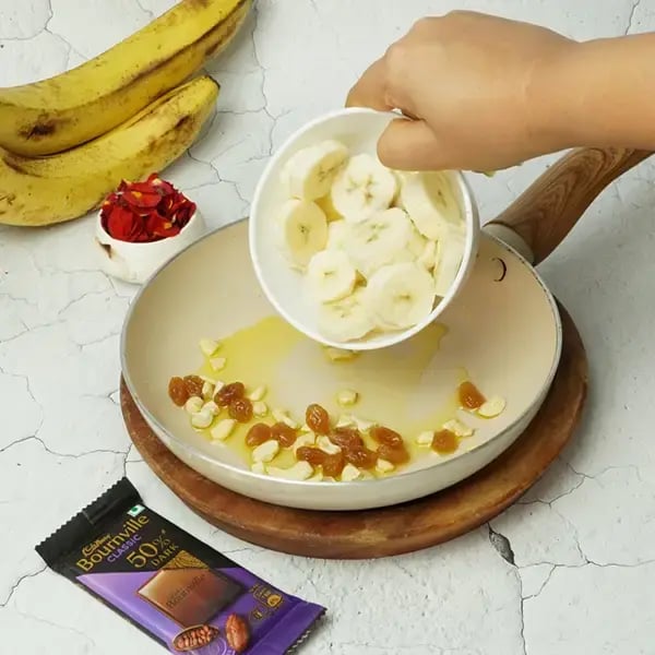 Onam Special Bournville Banana Halwa - Cut bananas into small pieces