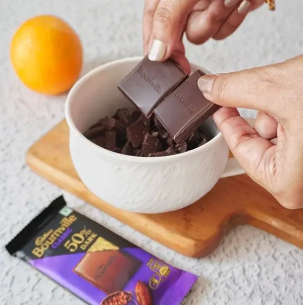 Orange Chocolate Mousse with Pistachio - Slowly melt Bournville chocolate