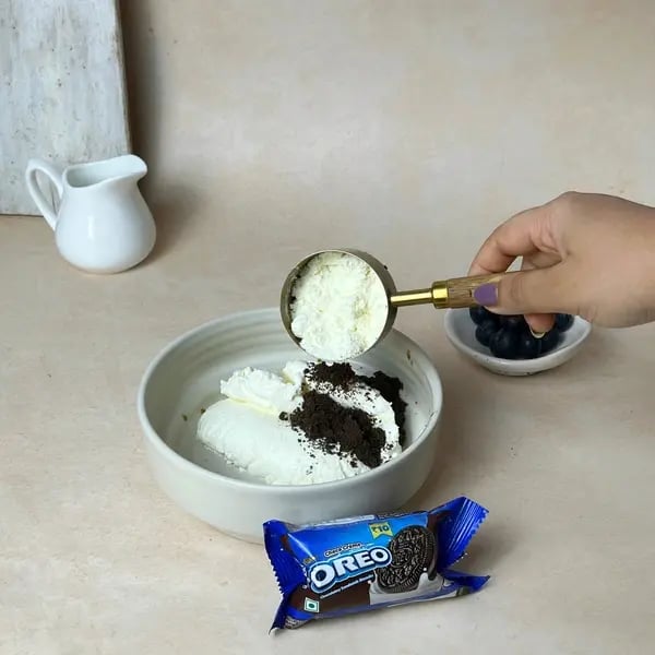 Oreo-Berry Fusion Bites - Beating Cream Cheese Mixture