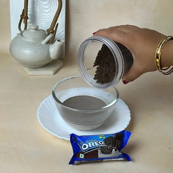 Oreo Bournville Gooey Cup Brownie - Add Oreo crumbs