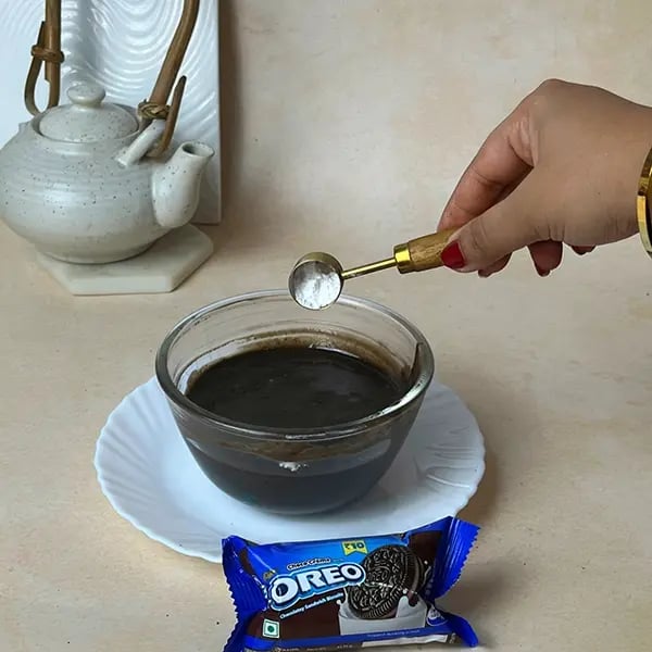 Oreo Bournville Gooey Cup Brownie - Add baking powder