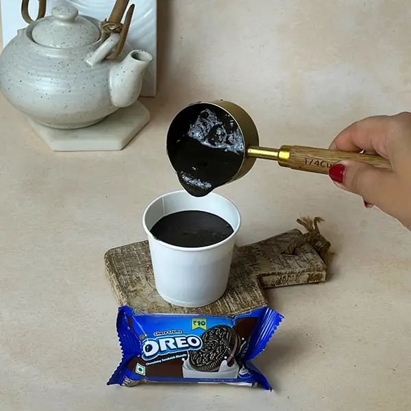 Oreo Bournville Gooey Cup Brownie - Mix all ingredients