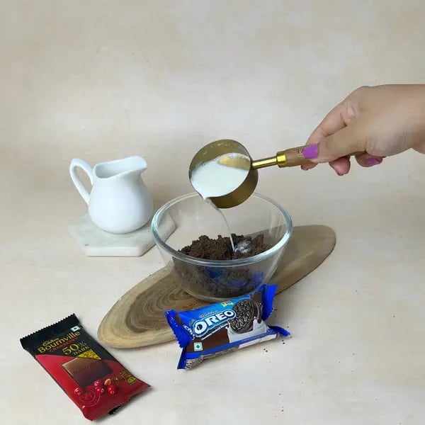 Oreo Bournville Matcha Lunchbox Cake - Mixing Ingredients Bowl