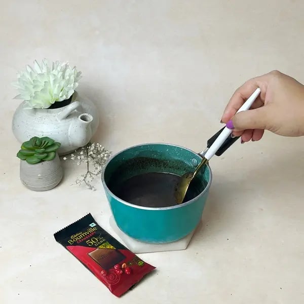 Oreo Bournville Shot - Stirring Melted Chocolate