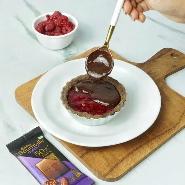 Oreo Chocolate Lemon Raspberry Tart - Melt and pour Cadbury Bournville chocolate