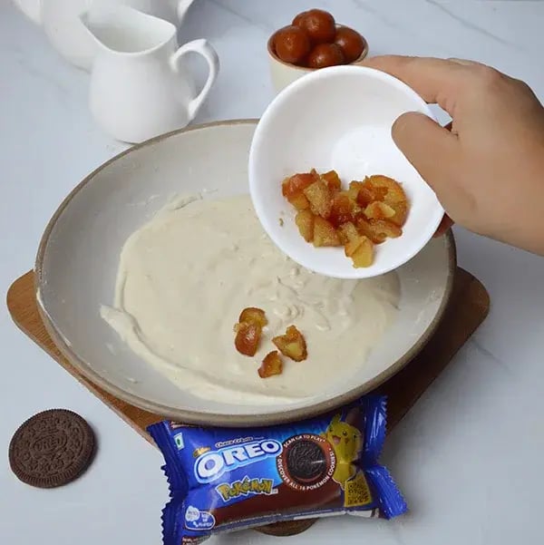 Oreo Crust Gulab Jamun Cheesecake - Add chopped Gulab Jamun