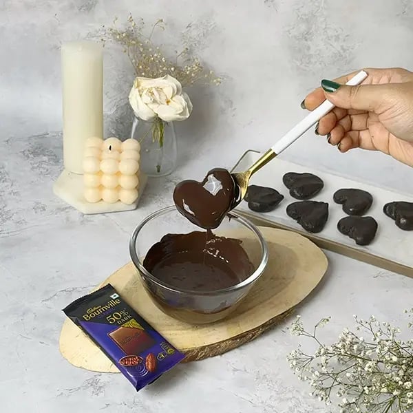 Oreo Heart Bournville Truffles-Use a fork to submerge the frozen hearts