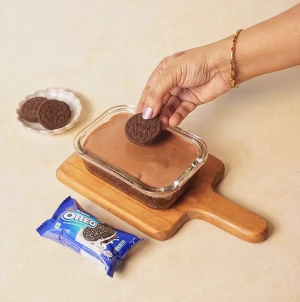 Oreo Lunch Box Cake For Friendship Day - Place an Oreo cookie (or pieces of it)