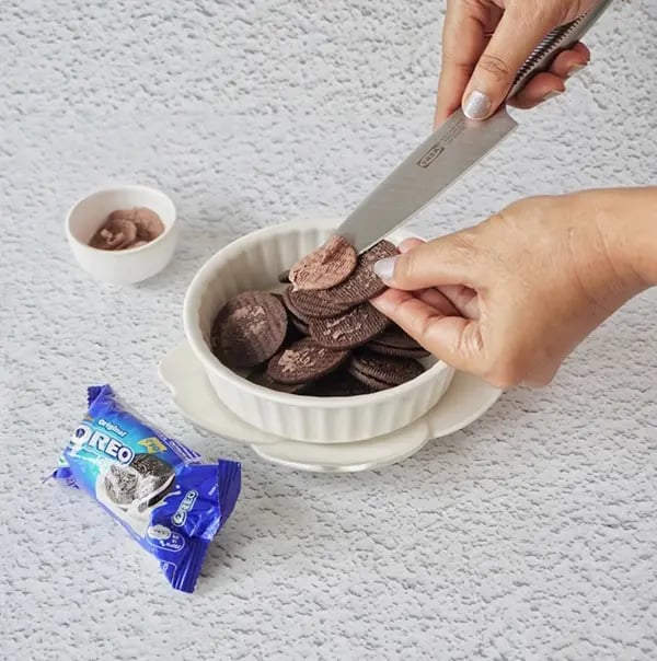 Oreo Modak with Mango & Cashew Nuts Filling - Separate the Oreo cookies and remove the cream filling