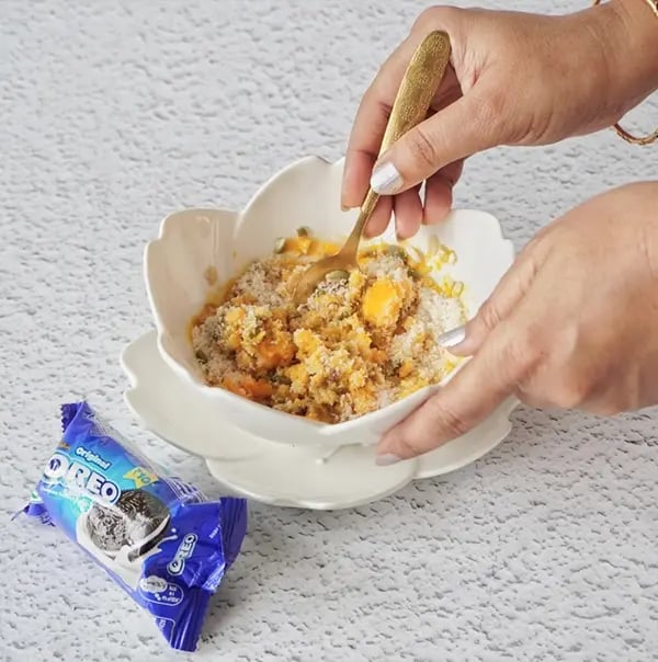 Oreo Modak with Mango & Cashew Nuts Filling - Mix well until all ingredients are fully incorporated