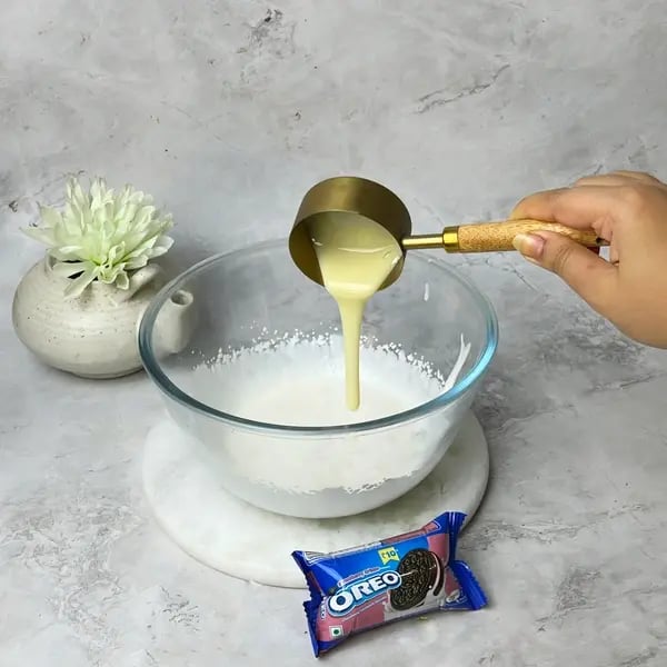 Oreo Pistachio Icecream Cake - Beating Whipping Cream