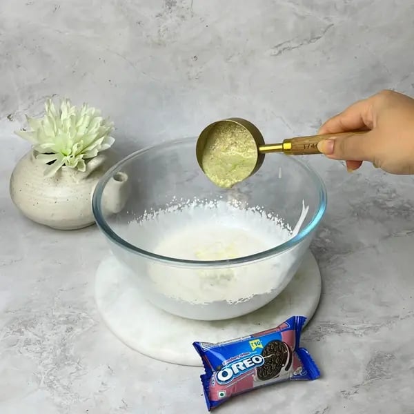Oreo Pistachio Icecream Cake - Folding Condensed Milk