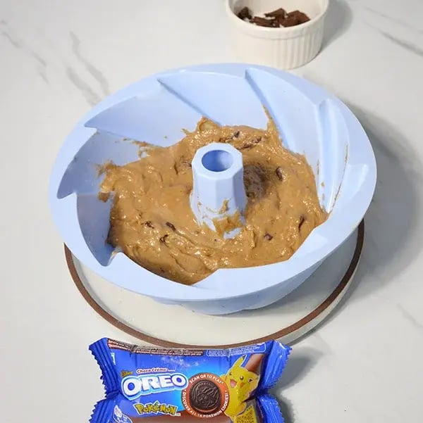 Oreo Stuffed Moist Bundt Cake - Prepared Bundt pan