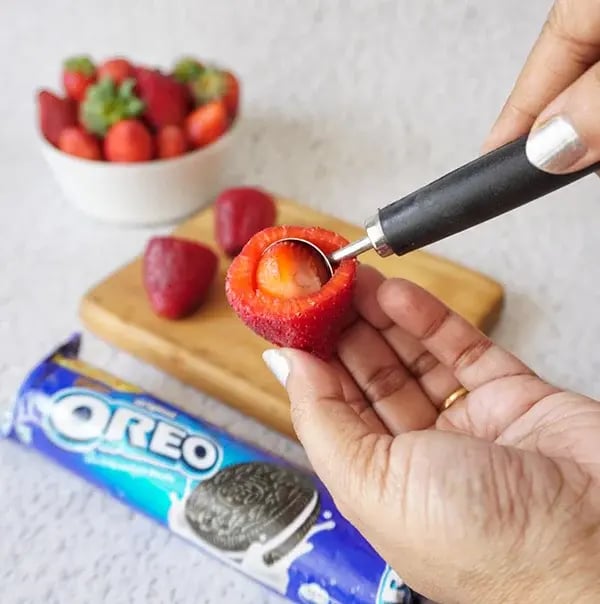 Oreo Truffle Stuffed Strawberries - Create a hollow center