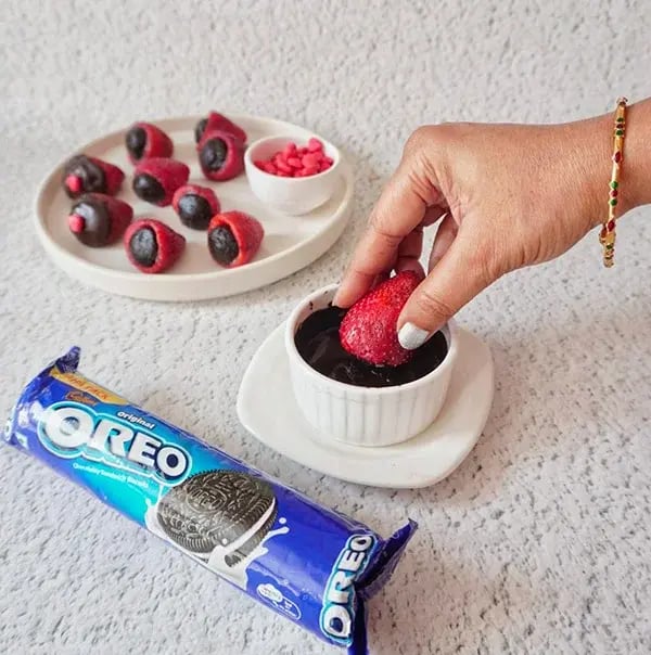 Oreo Truffle Stuffed Strawberries -  Dip into melted chocolate