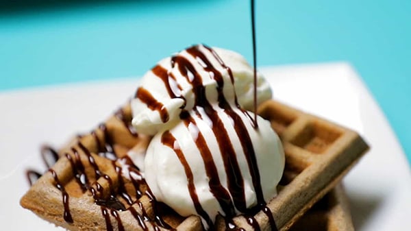 The Best Eggless Oreo Waffle Recipe For Crispy, Fluffy Results - Chocolate Sauce Added