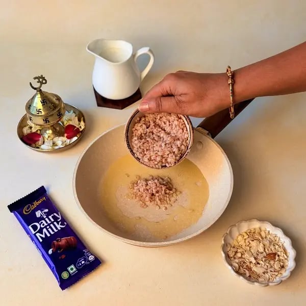 Pal Payasam With Cadbury Dairy Milk Chocolate For Onam - Sautéing Rice In Ghee